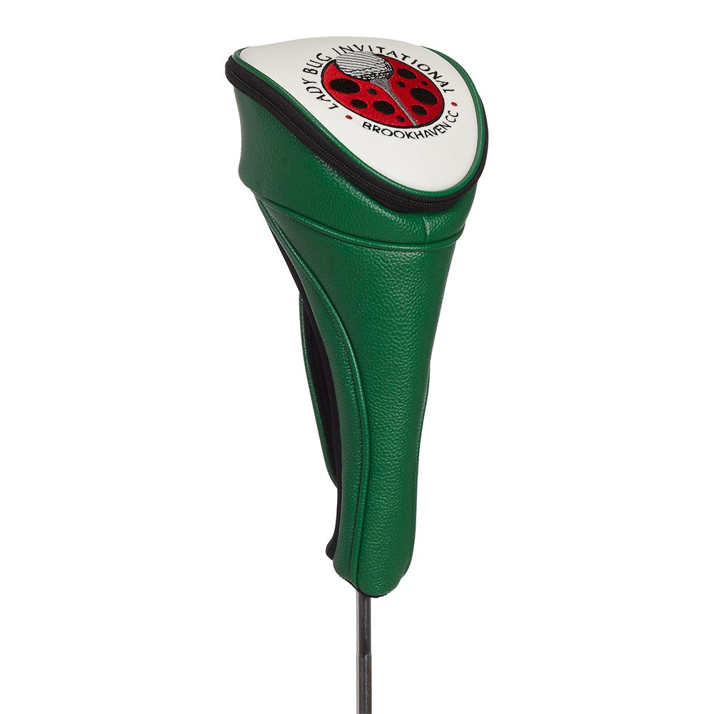custom embroidery green synthetic leather golf headcover